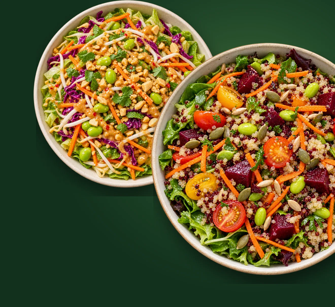Tie Dye and Crunchy Thai Peanut salads from The Squeeze