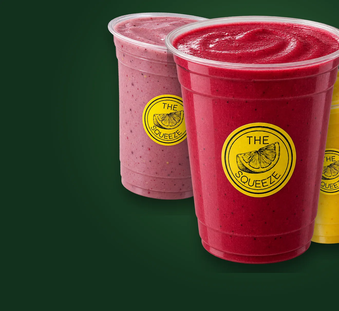 Glow, Play and Mango Tango smoothies from The Squeeze
